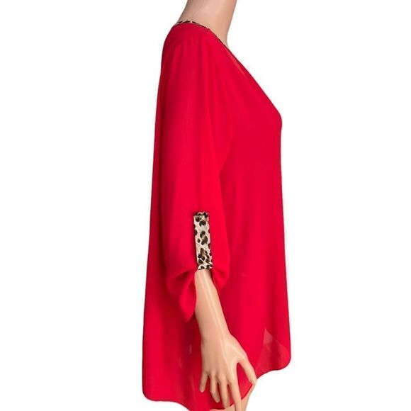 Bluebell red roll tab sleeves blouse size L - Picture 2 of 6